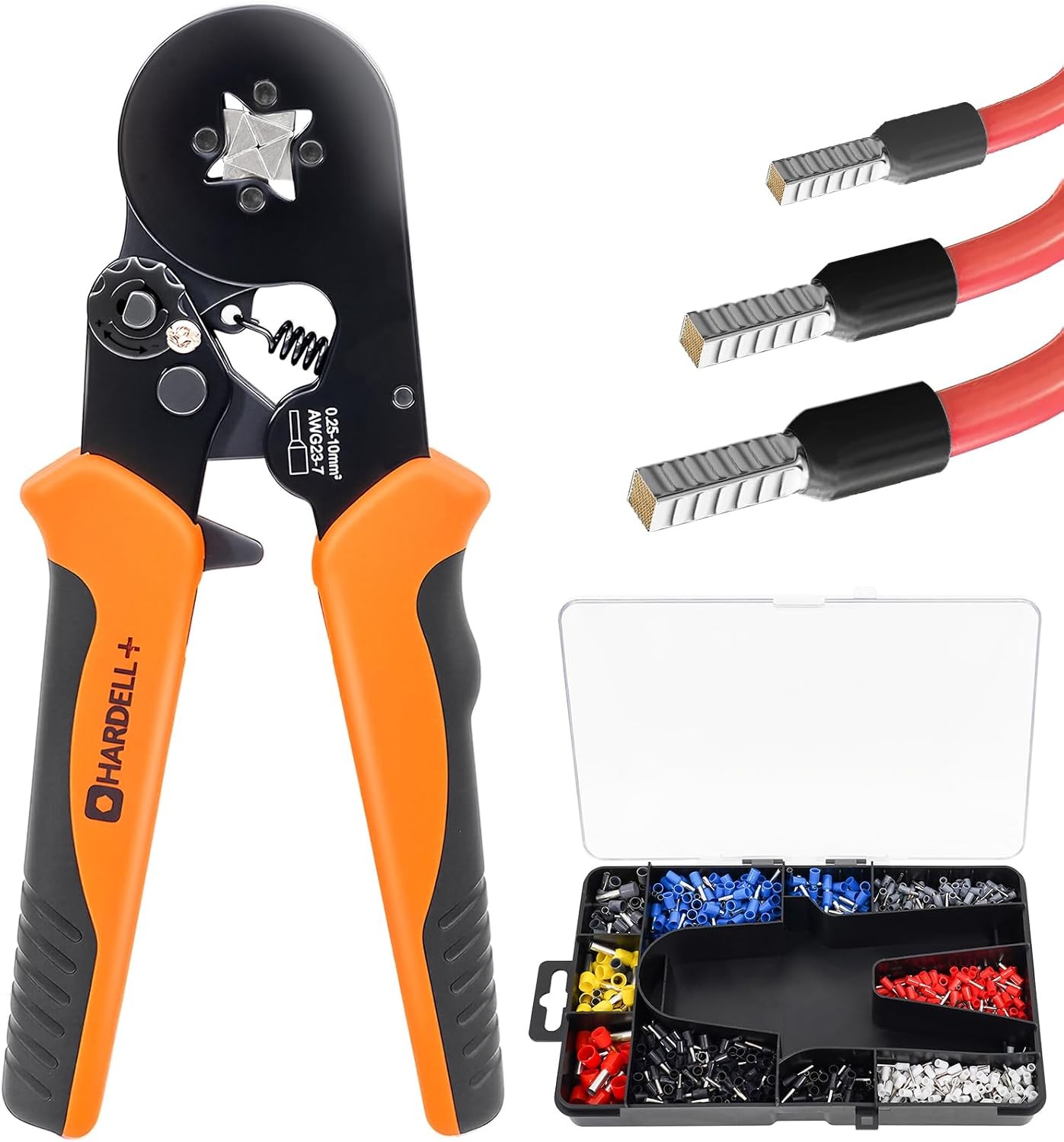 Ferrule Crimping Tool, AWG 23-7 Wire Crimper with Self-adjustable Ratchet,Square