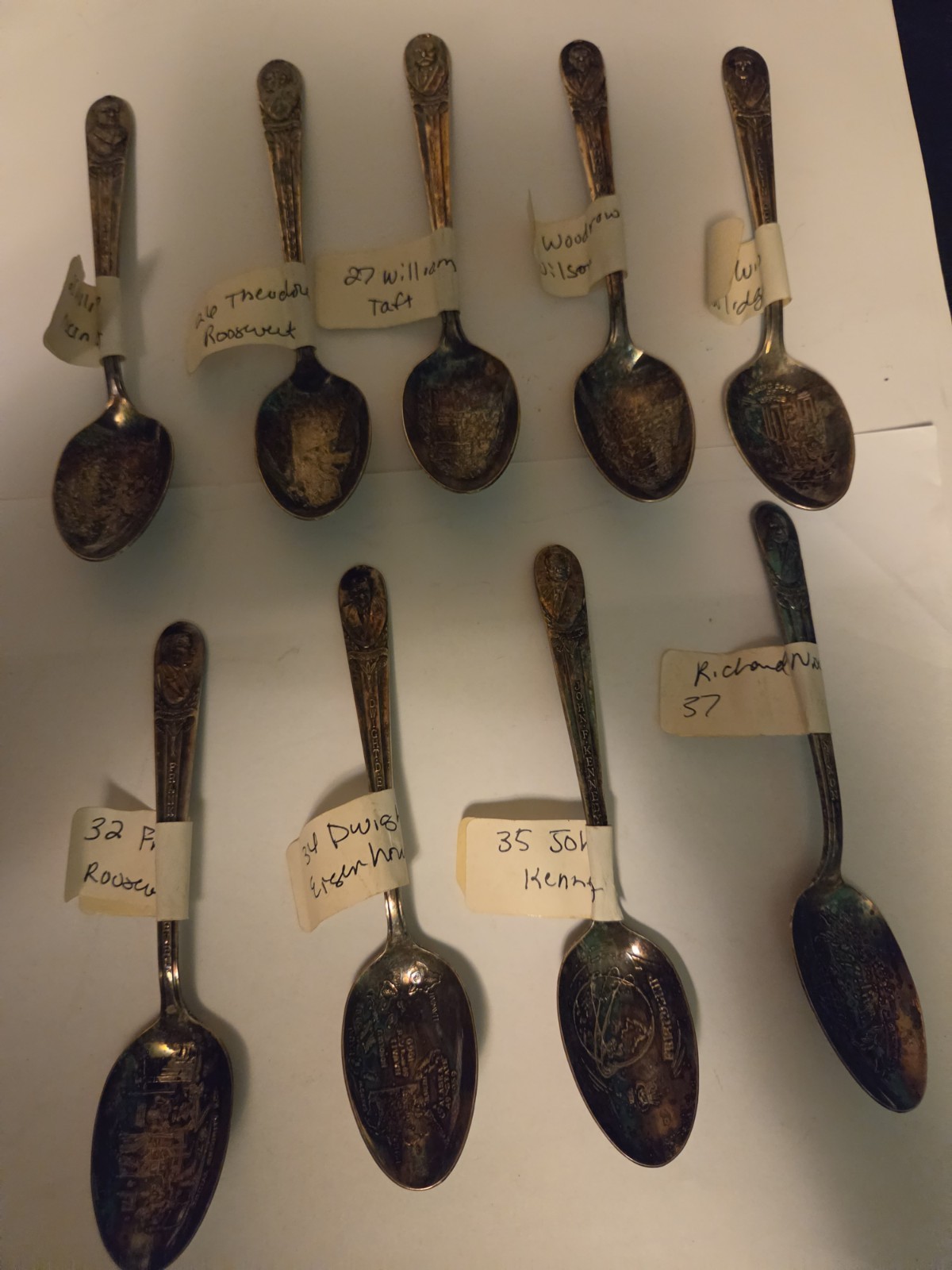 9 Antique  Silverplate US Souvenir Spoon Lot, Presidential,