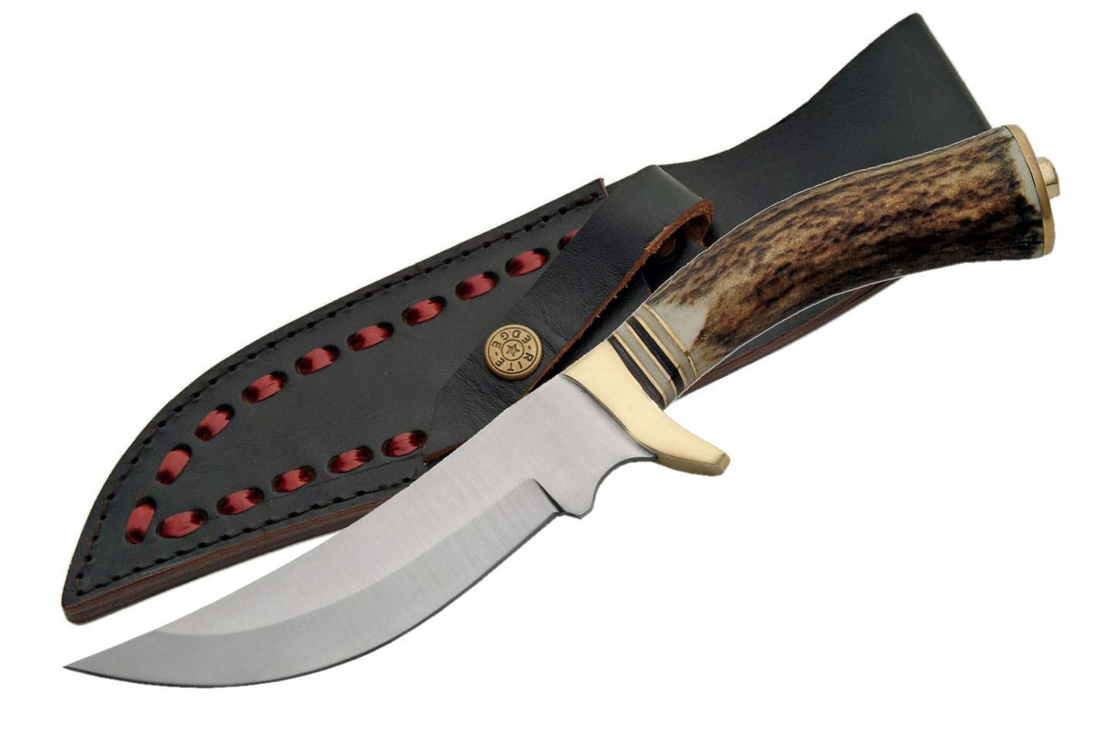 Szco Supplies 10" Hunting Knife with Stag Handle - Stainless Steel Blade, Bra...