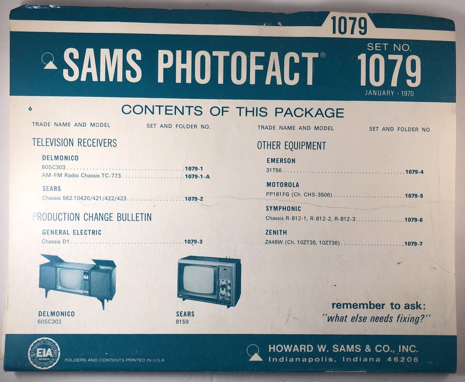 SAMS PHOTOFACT FOLDER SET NO. 1079, 1970, SCHEMATICS & SERVICE MANUALS
