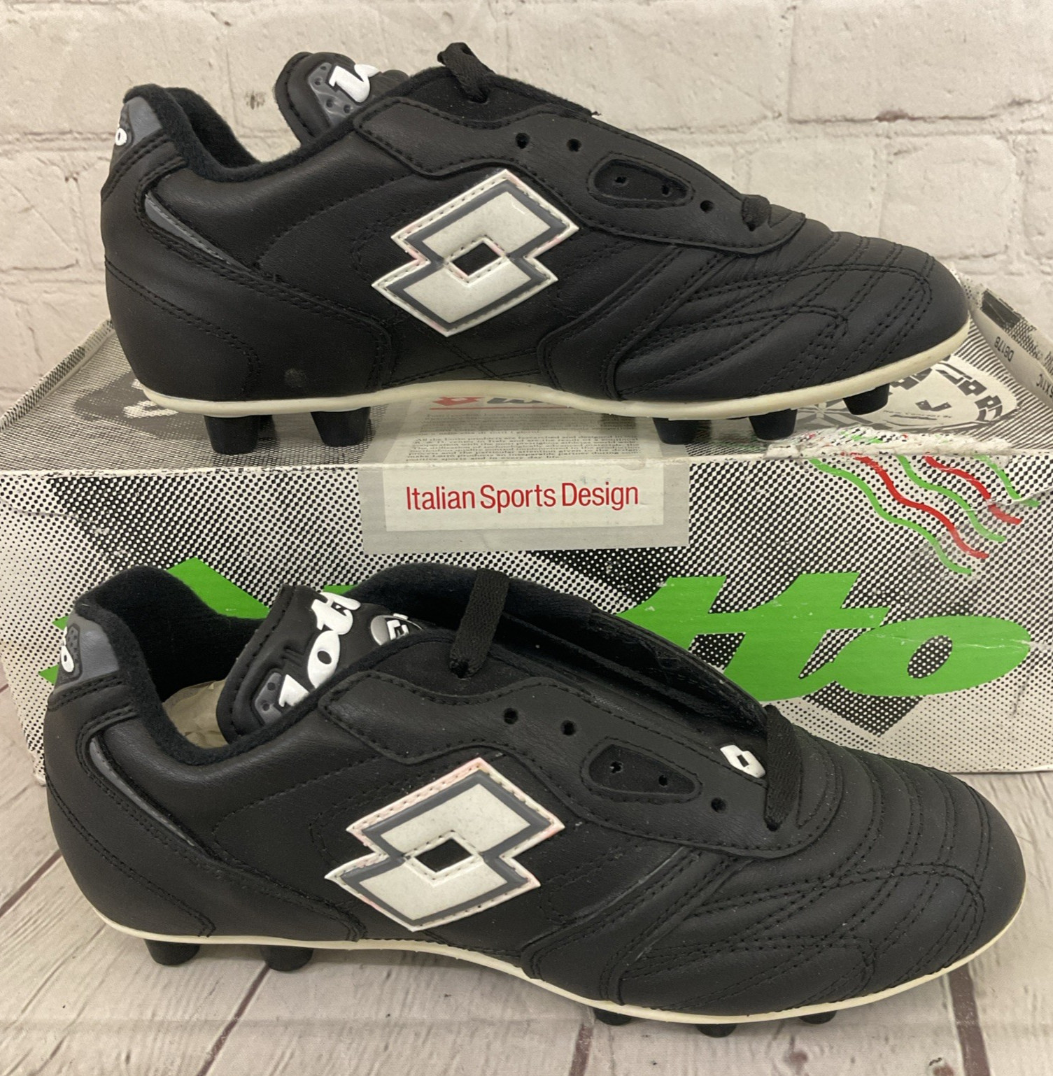 Lotto 63717 Men's U PU FLAMINIO PRO FE Leather Soccer Cleats Black White US 4.5