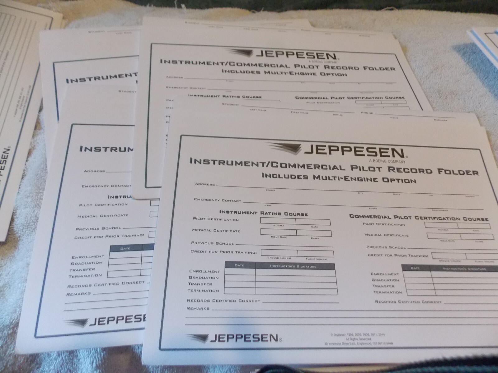 NEW Lot of 4 - Jeppesen Instrument Commercial Pilot Record Folders Multi-Engine
