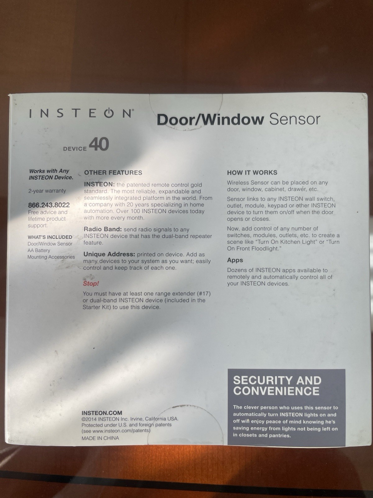 Insteon 2843-292 Wireless Door/Window Sensor NEW