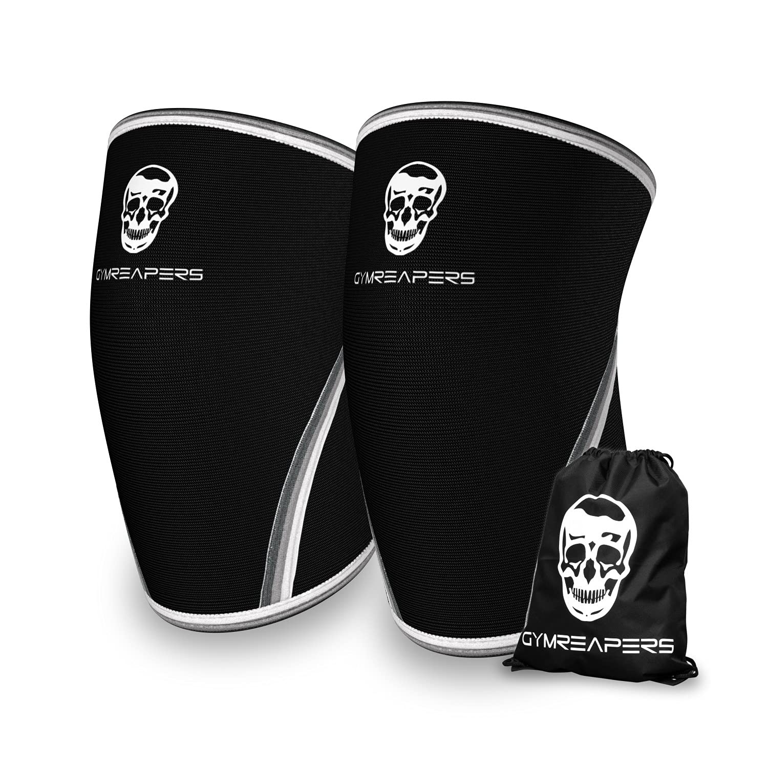 Gymreapers Knee Sleeves (1 Pair) With Gym Bag - IPF Large, Black/White