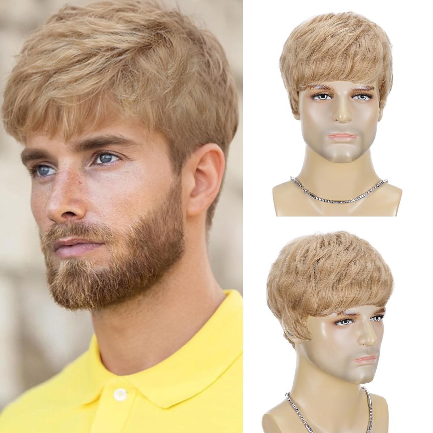 BCHR Mens Blonde Wig Short Layered Blond Straight for Short, Dirty