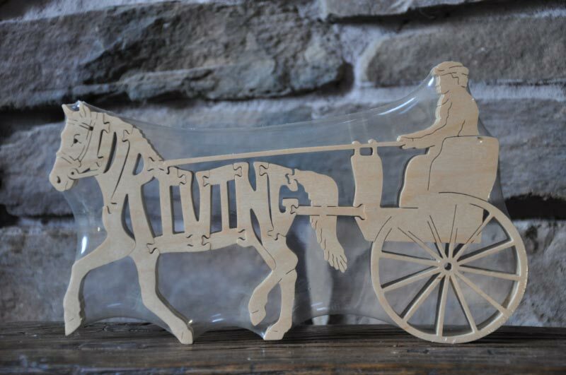 Driving Pony Cart  Horse Wooden Tack Room Puzzle Toy New Figurine
