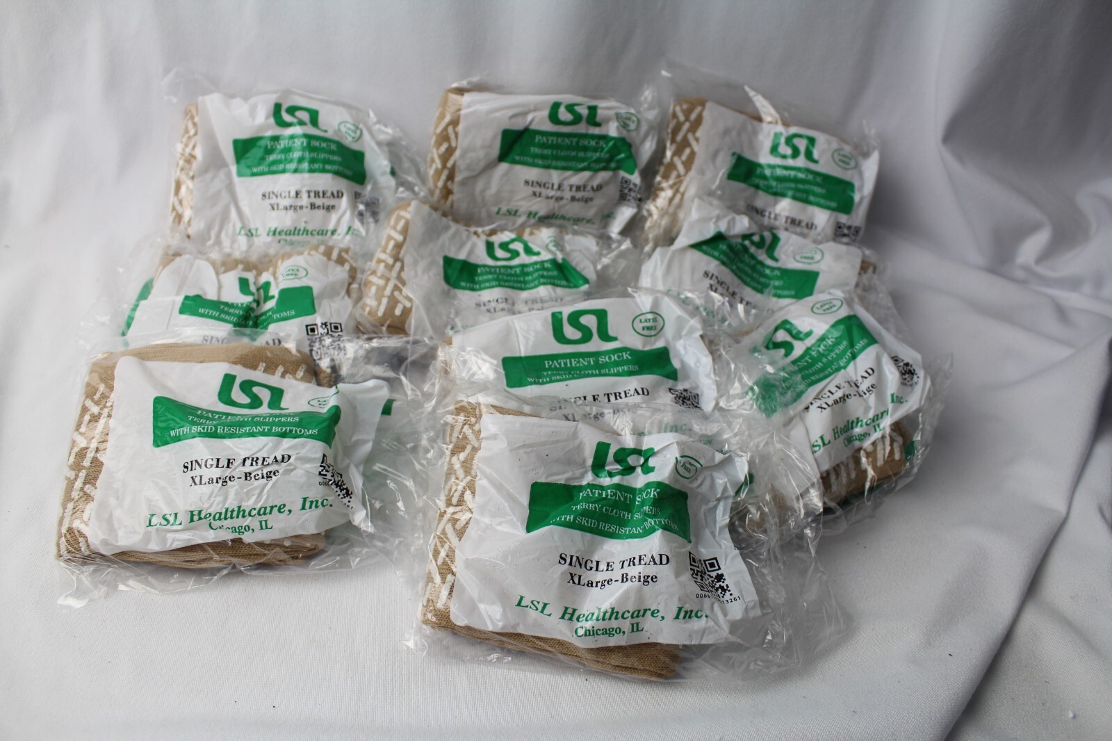 10 Pairs LSL Non-Skid Single Tread Patient Slipper Socks ADULT XL Beige