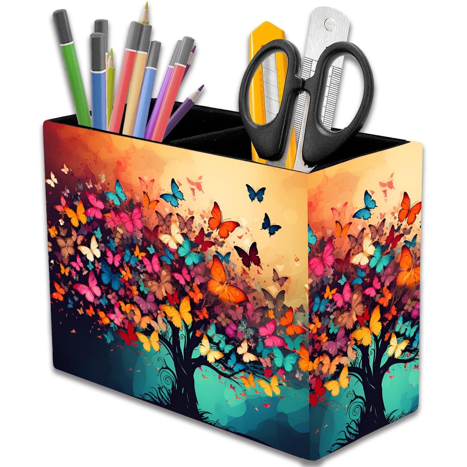 Pen Holder, 2 Compartment Leather Pen Storage Boxes, Makeup Brush Storage Box...