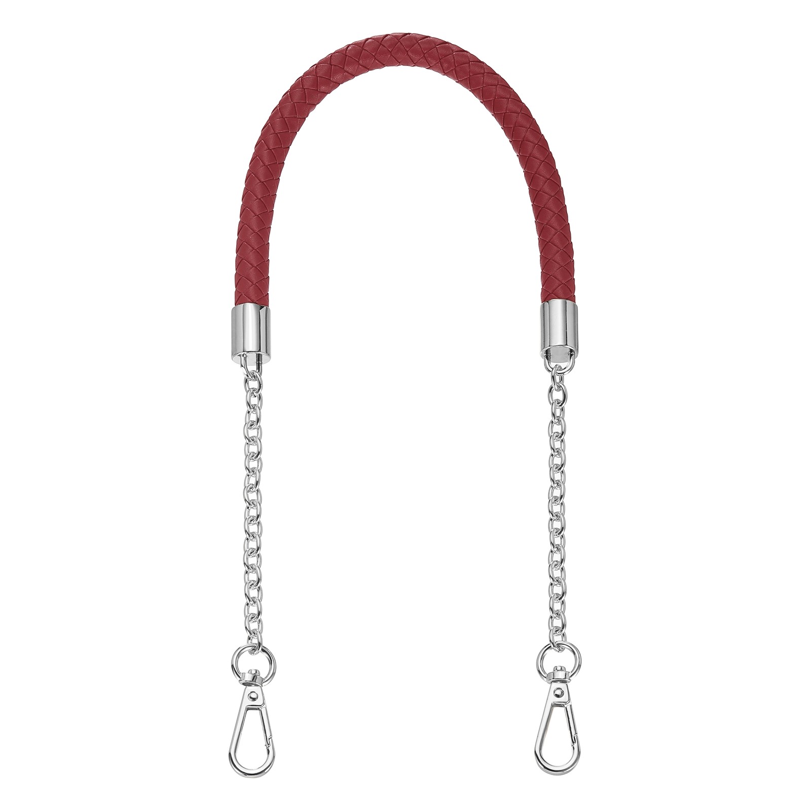 62cm/24.4" PU Leather Braided Purse Strap (Wine Red, Silver Buckle)