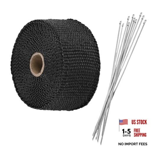 2" x 16Ft Motorcycle Exhaust Heat Wrap Tape, Fiberglass Exhaust Tube Heat Black