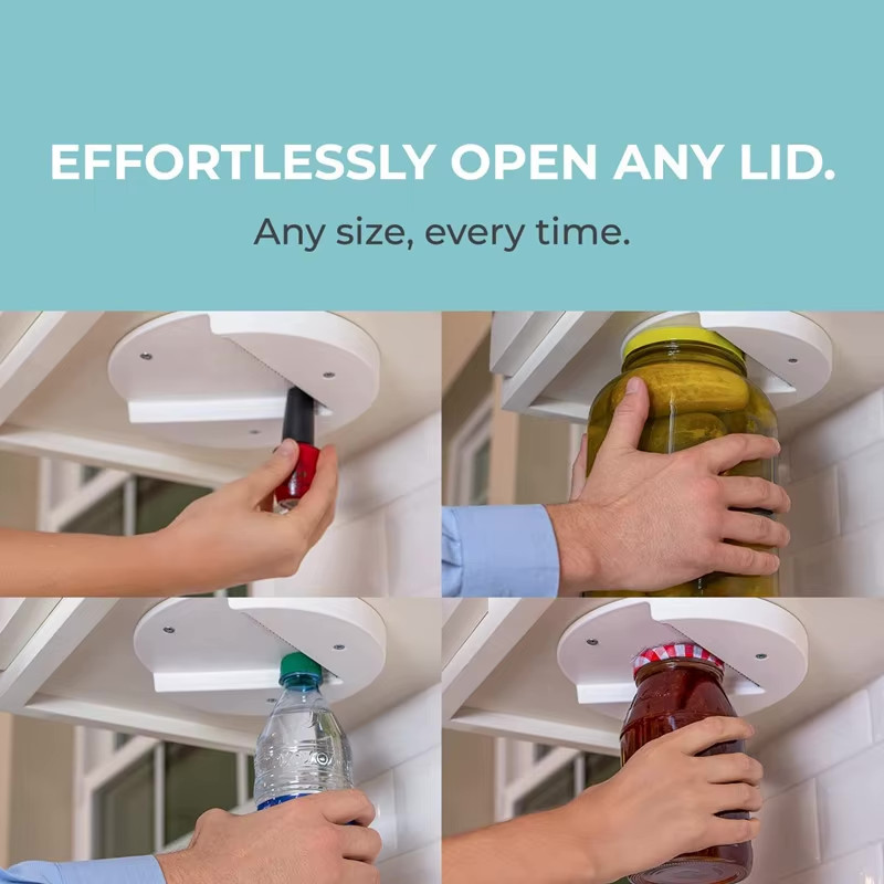 Universal Under Cabinet Can & Jar Opener, Easy Grip Kitchen Tool for Bottles/Jar
