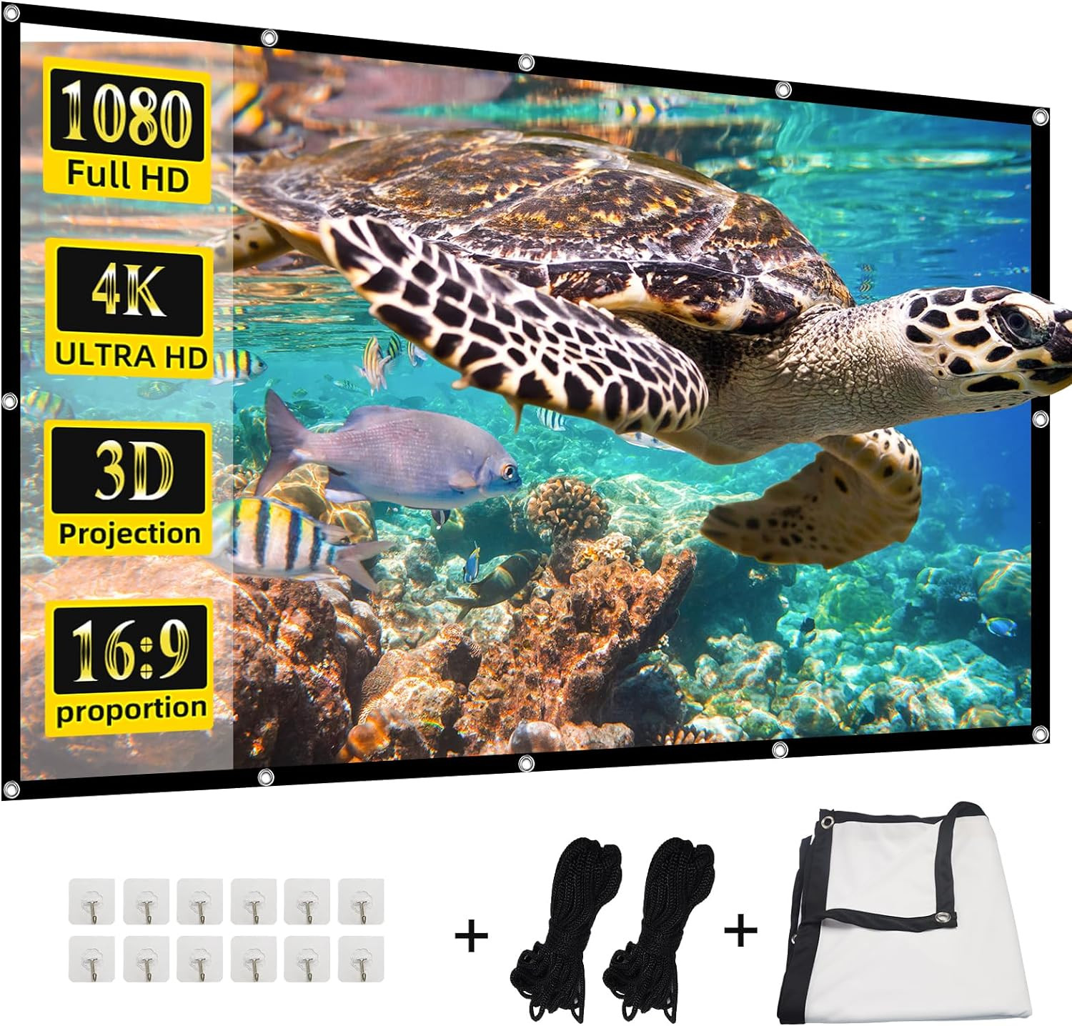 Projector Screen, 4K 16:9 HD Rear Front Projector Screen Foldable Projection Scr