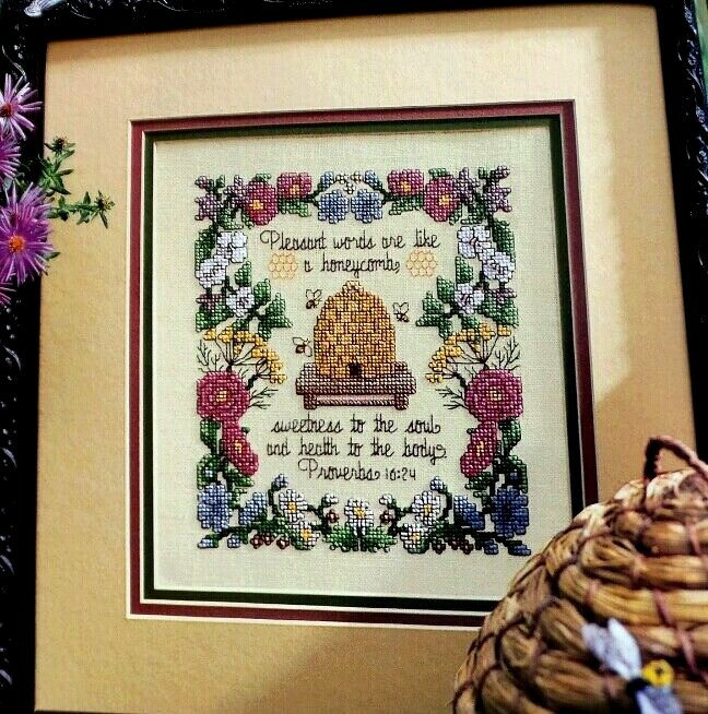 Cross Stitch Pattern BEE GARDEN SAMPLER Flowers Bees Honeycomb Proverbs 16:24