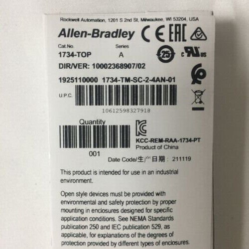 In Stock US Allen-Bradley 1734-TOP POINT I/O Terminal Base AB 1734TOP New Sealed