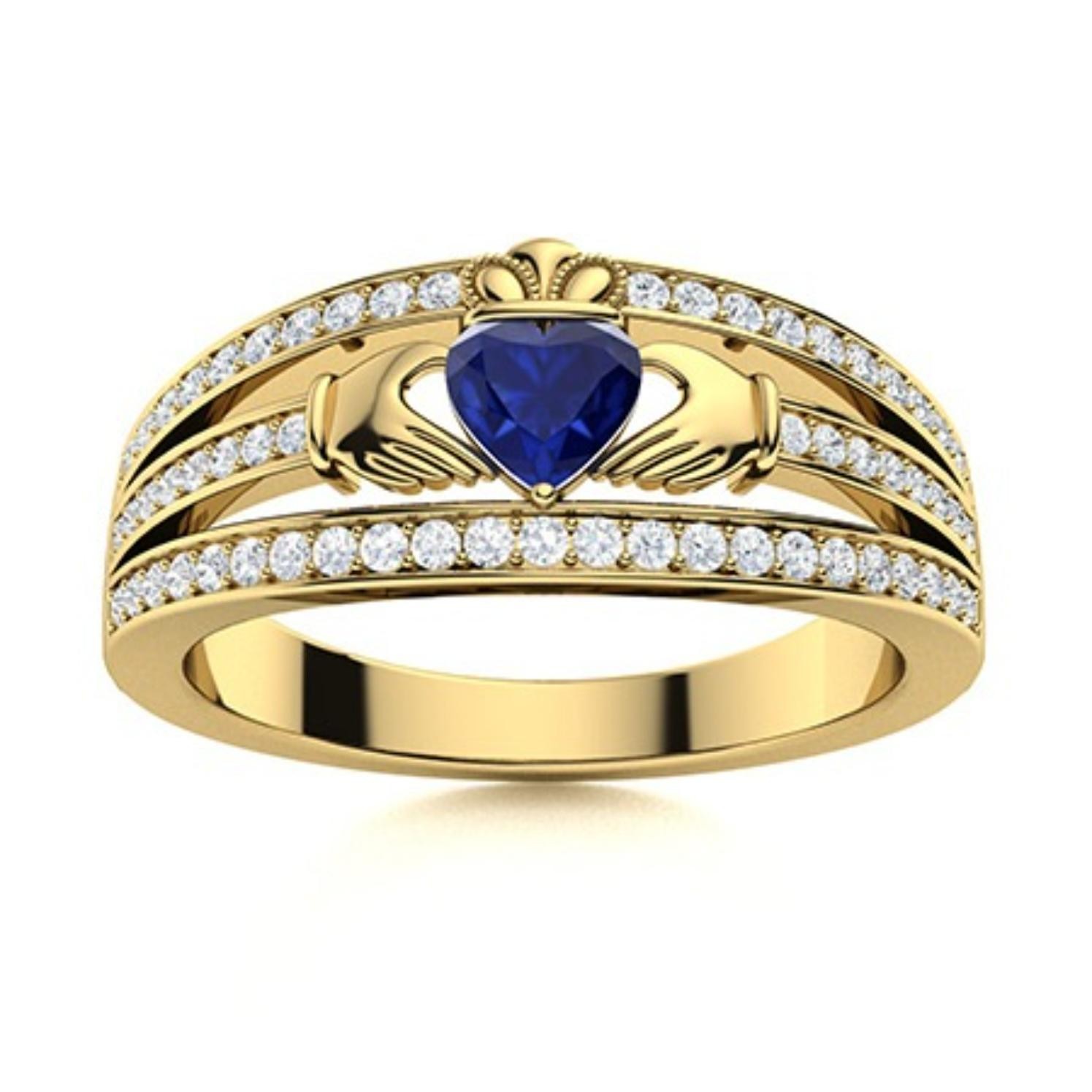 5mm Heart Blue Sapphire Claddagh Ring 925 Sterling Silver Gold Plated Ring