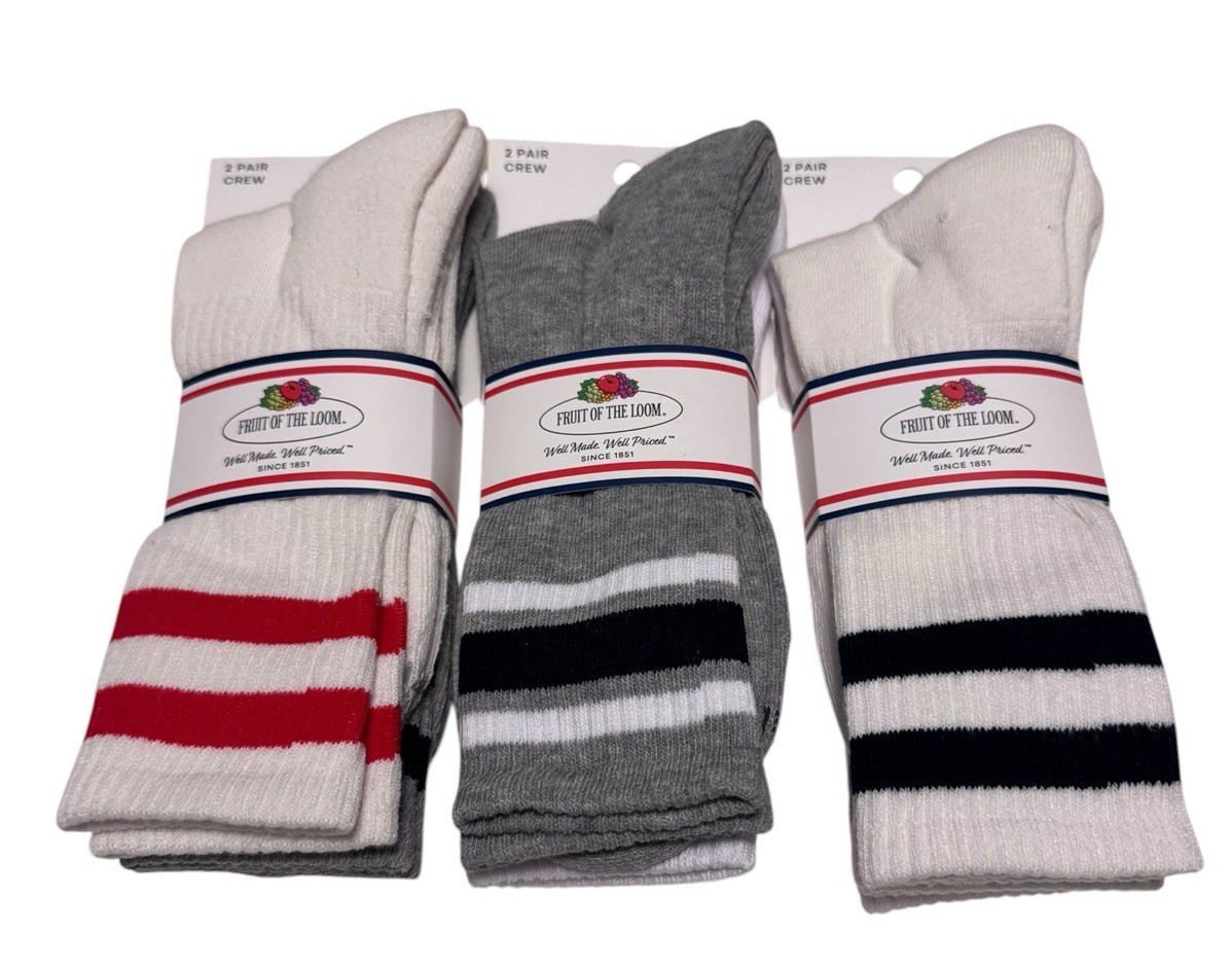 Fruit of the Loom Men’s Crew Socks 6-Pair Variety Pack Size 6-12 NWT