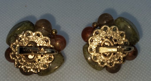 Vintage Bead Rock Stone Clip-On Earrings Nice!