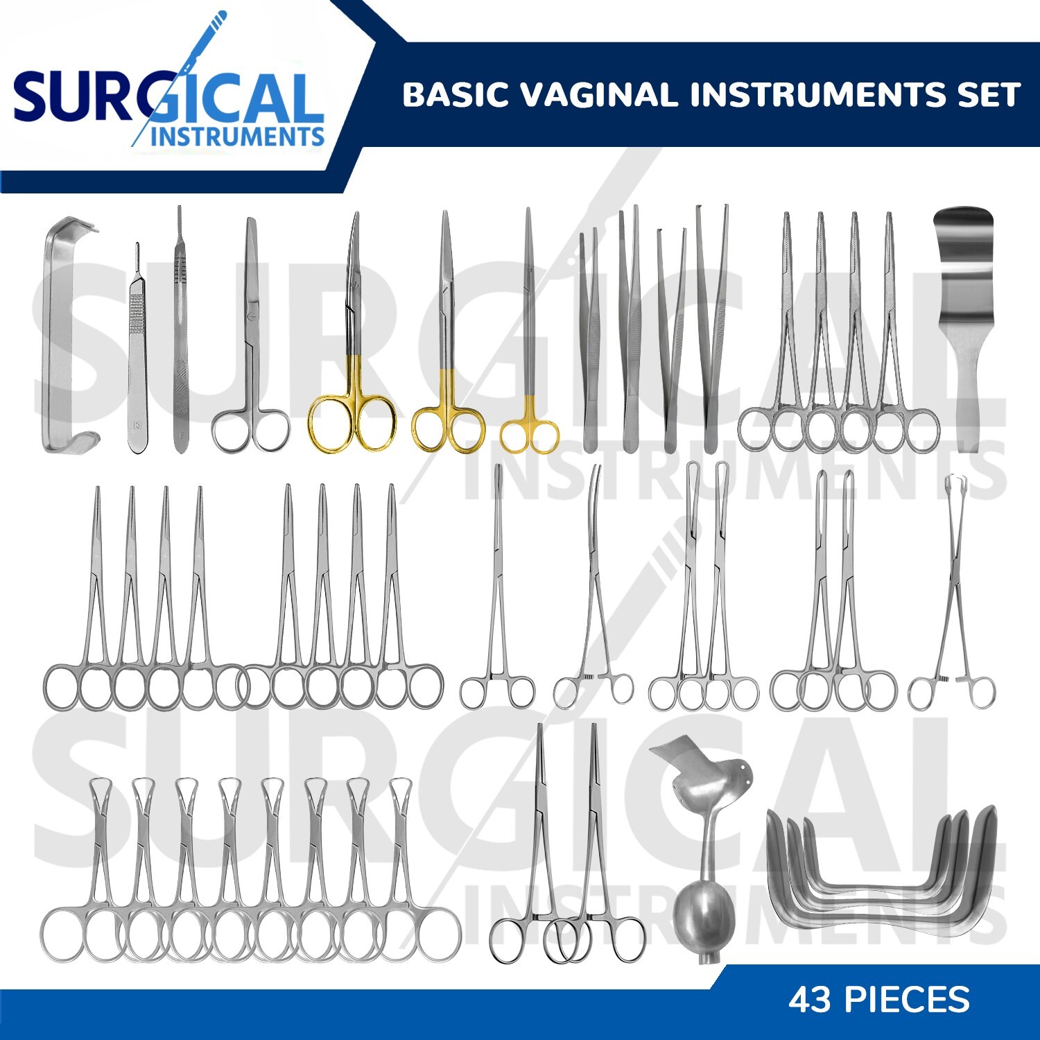 43 Pc Basic Vaginal Instruments Set Surgical OB/GYN Stainless Steel German Grade