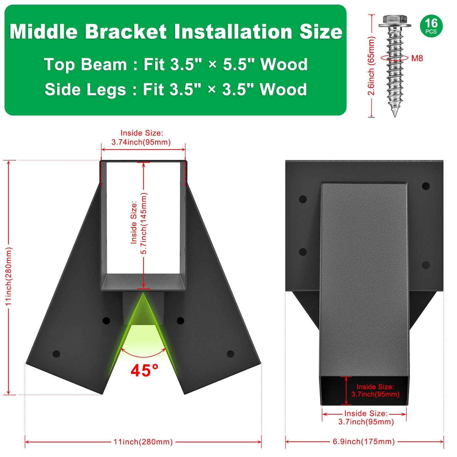 Heavy-Duty Swing Set Bracket – A-Frame Swing Set Hardware Kit with Mounting H...