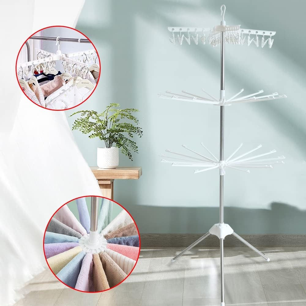 3-Tier Stainless Steel Clothes Drying Rack W/ 3 Rotatable Arms for Hangers