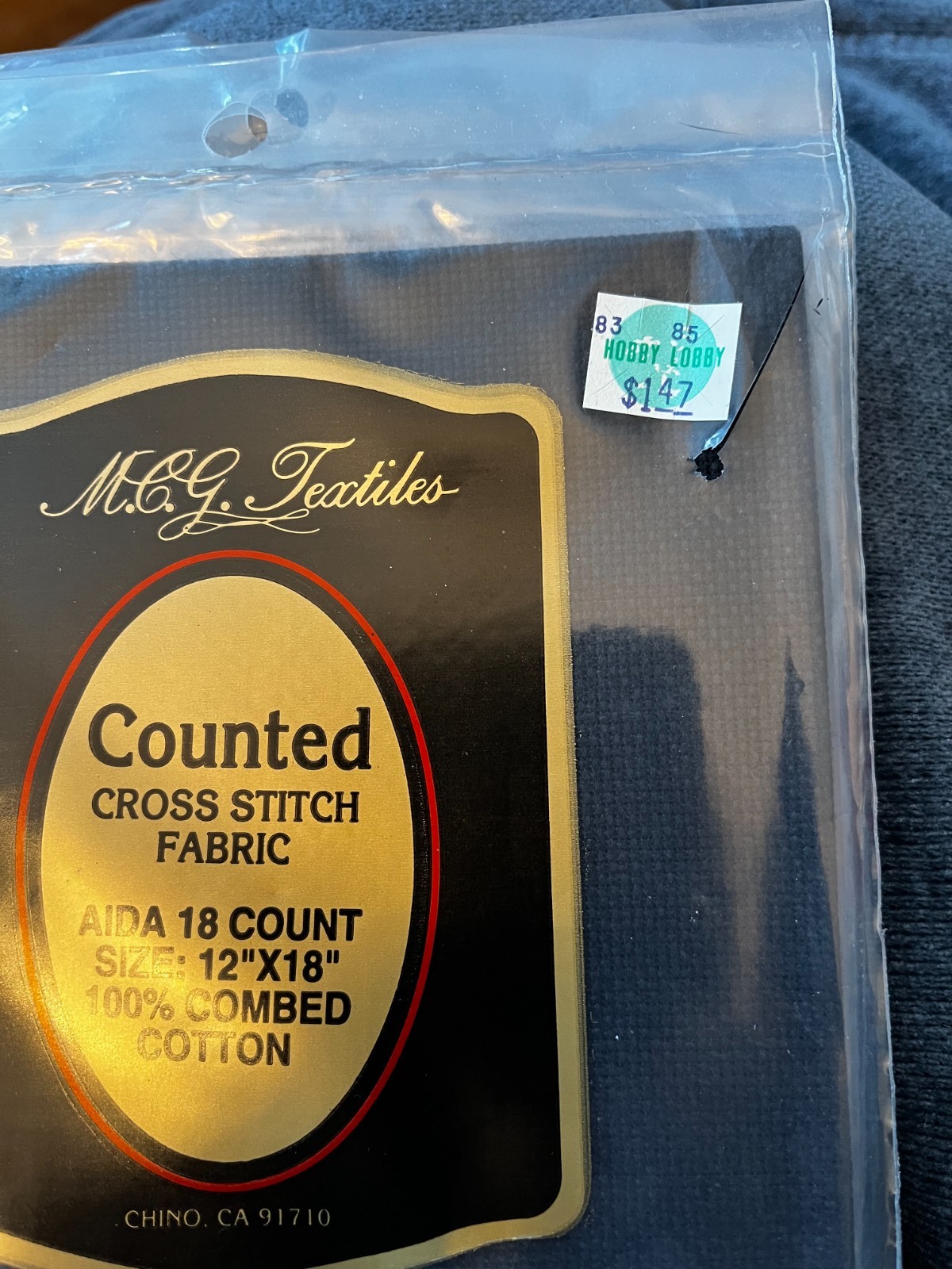 M.C.G. Textiles - Aida - 18 Count - 12" X 18" - NIP - Black