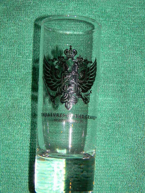 Treasures Of The Czars- shot glass- St. Petersburg, Florida- Black colored crest