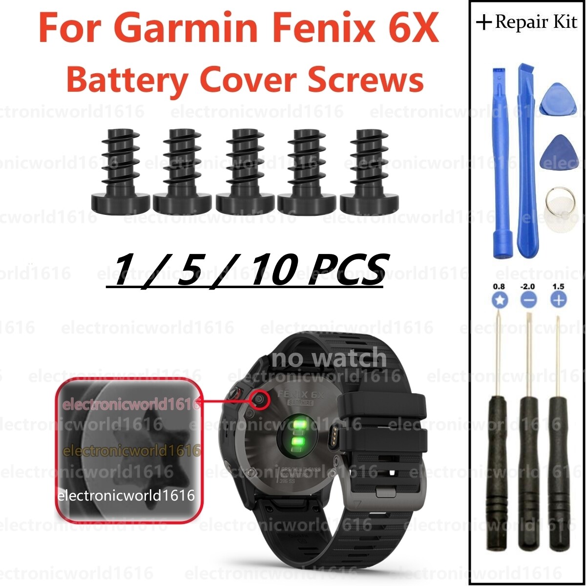 For Garmin Fenix 6X GPS Smart Watch Battery Cover Case Black Screws Replace NEW