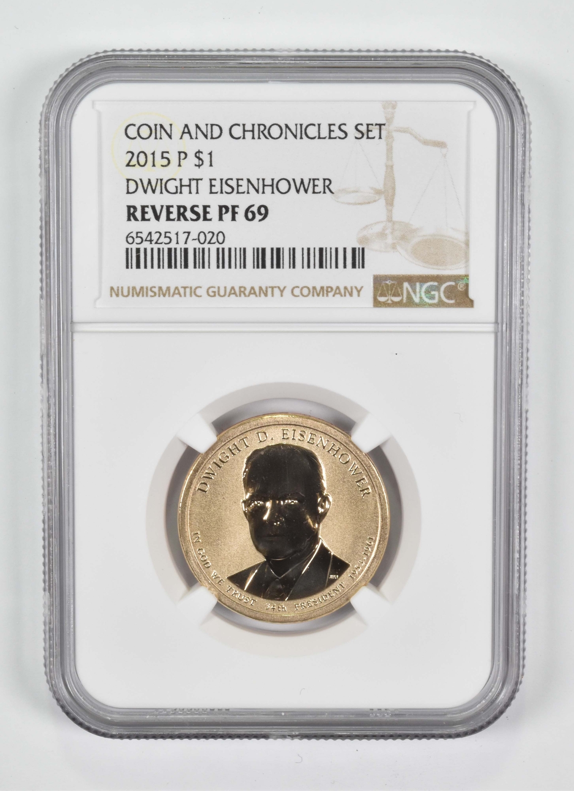 2015-P Dwight Eisenhower $1 Coin and Chronicles Reverse PF69 NGC