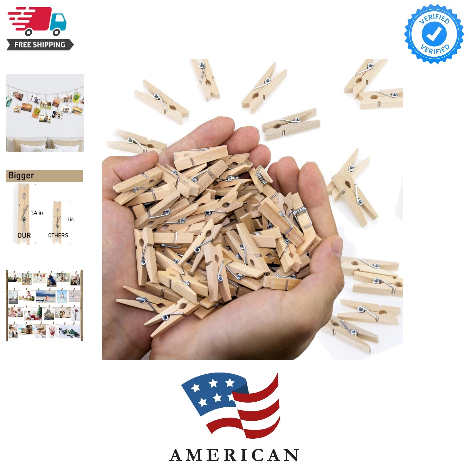1.4 Inch Mini Clothes Pins for Photo, 130 Pcs Small Clothes Pins, Wooden Clot...