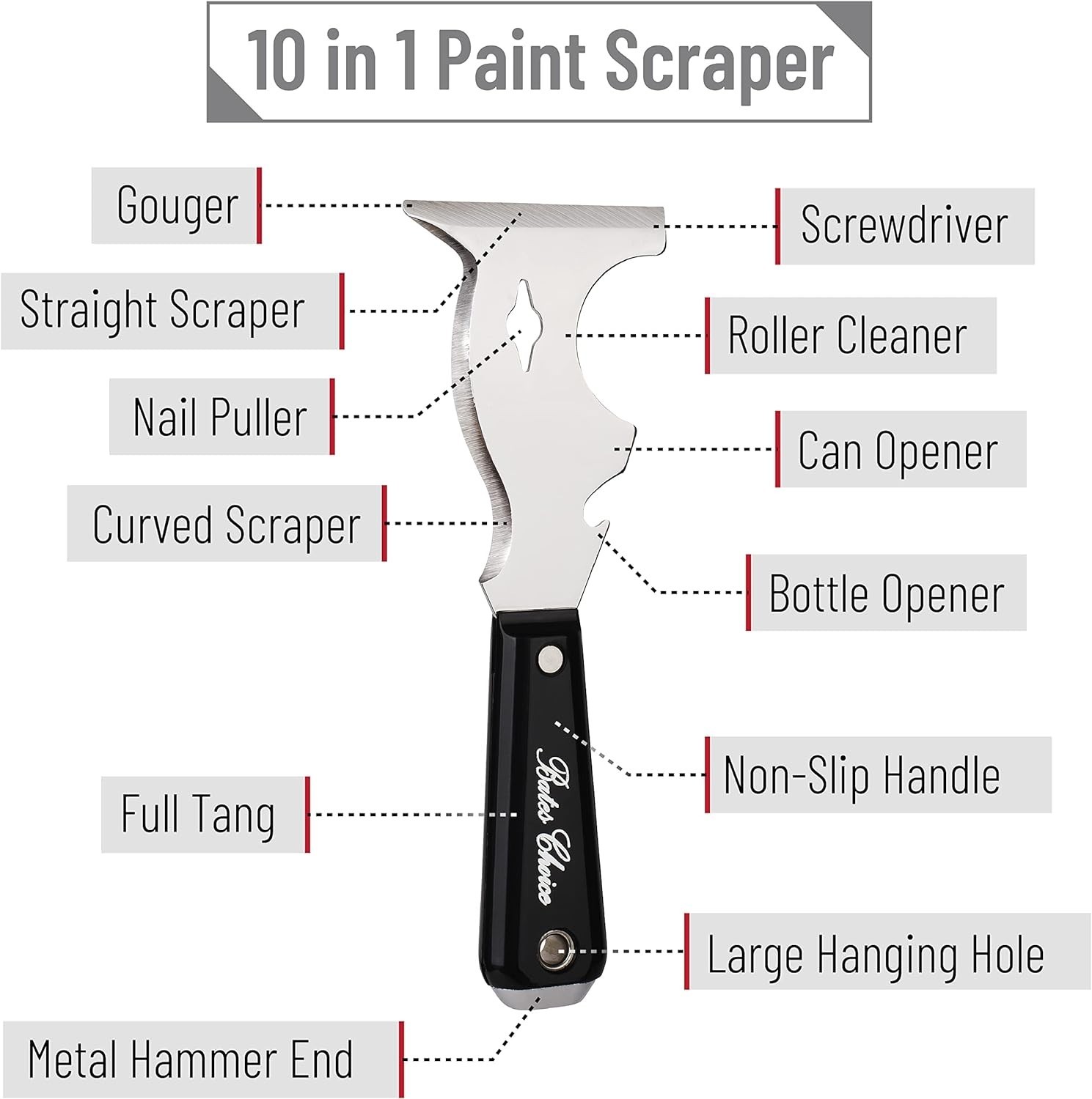 Lightweight Bates Paint Scraper: 10-in-1 Tool for Patching & Surface Cleaning