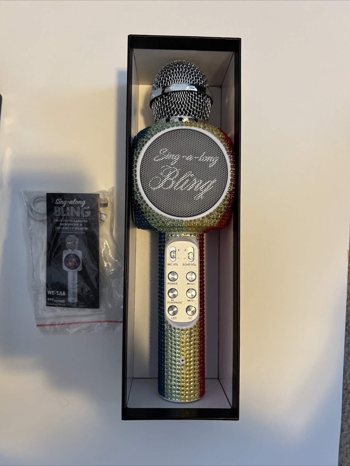 Sing-A-long Rainbow Bling Karaoke Bluetooth Microphone Open Box… Never Used