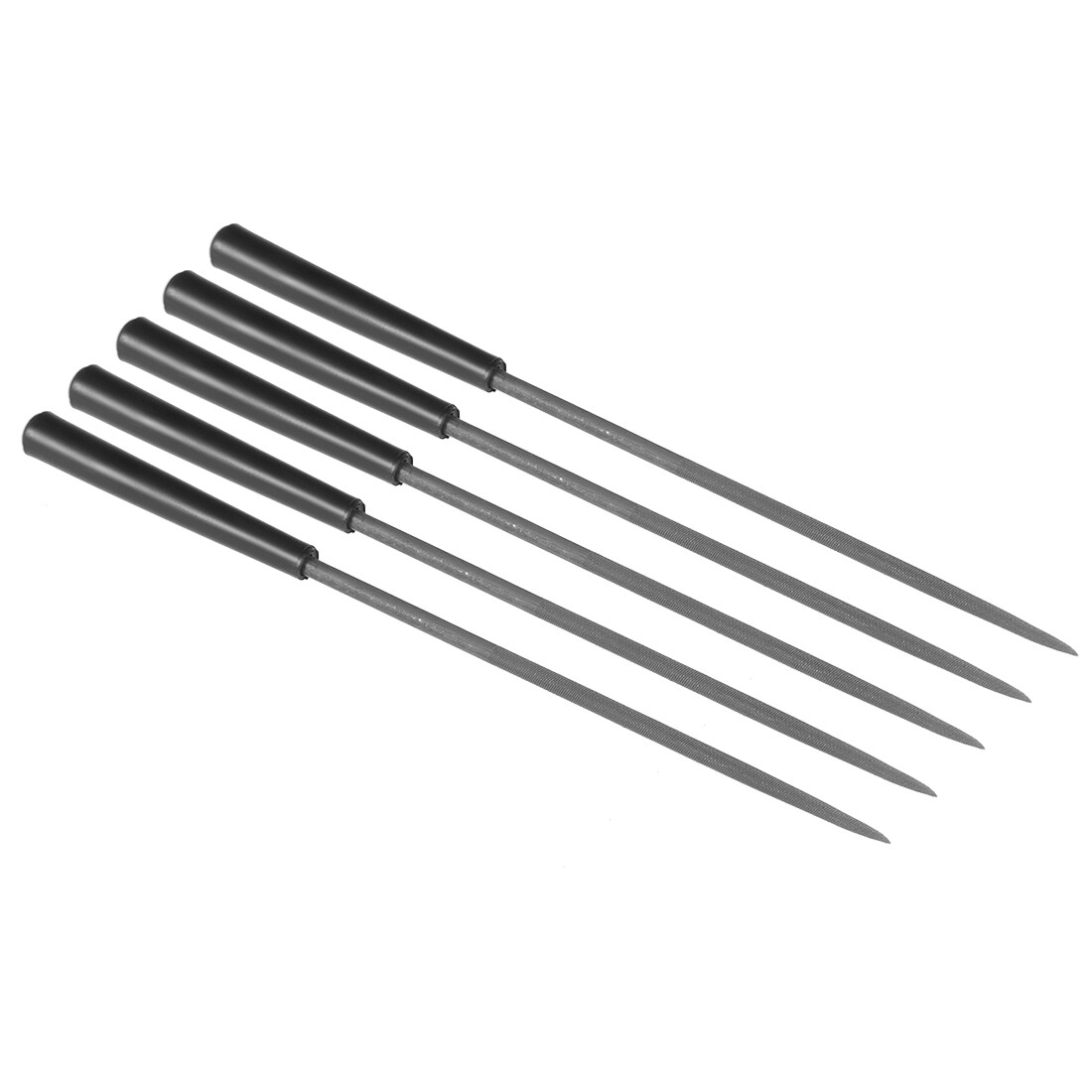 5Pcs Second Cut Steel Round Needle File with Handle 3mm Shank 140mm Length