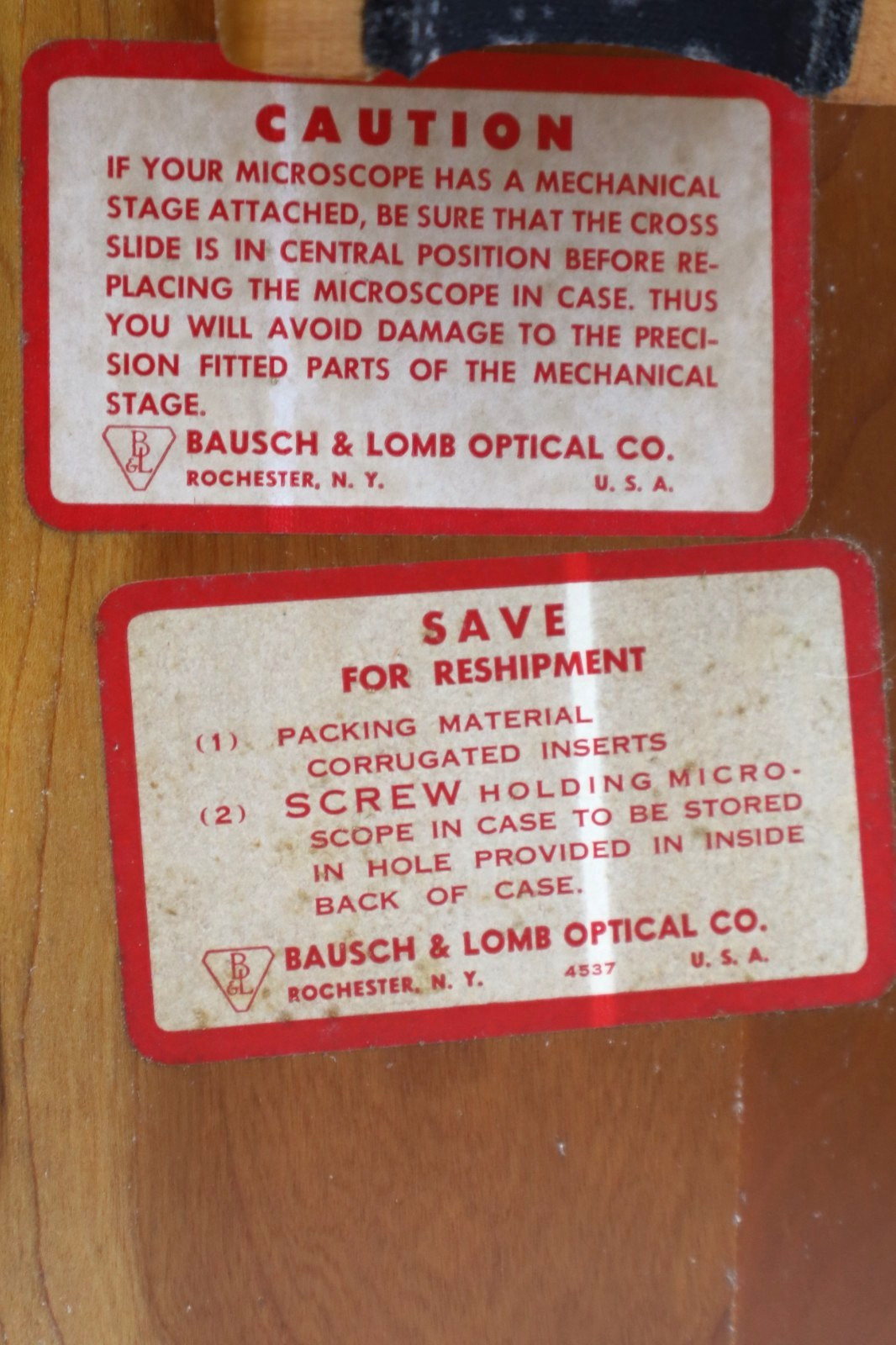 Vintage Bausch & Lomb Optical Microscope Mechanical Stage 3 Objectives Wood Case