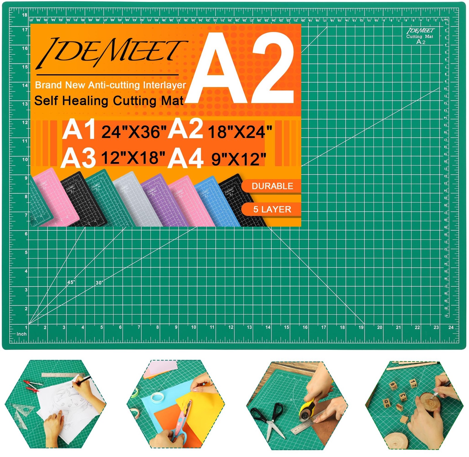Density-upgraded 18" x 24" Self Healing Sewing Mat, Idemeet Rotary Sewing Mat...