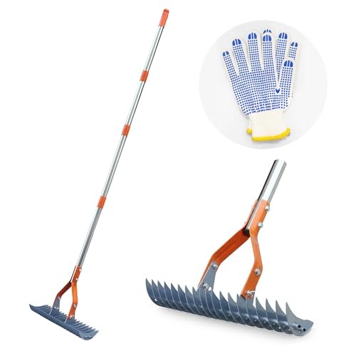 Thatch Rake – 74-Inch Heavy Duty Metal Rake with Hardened Steel Tines for