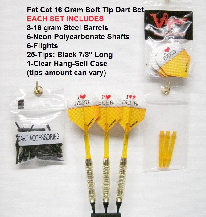 Darts Fat Cat Highlander 16 gram Soft Tip Dart Set with I Love Beer Flights