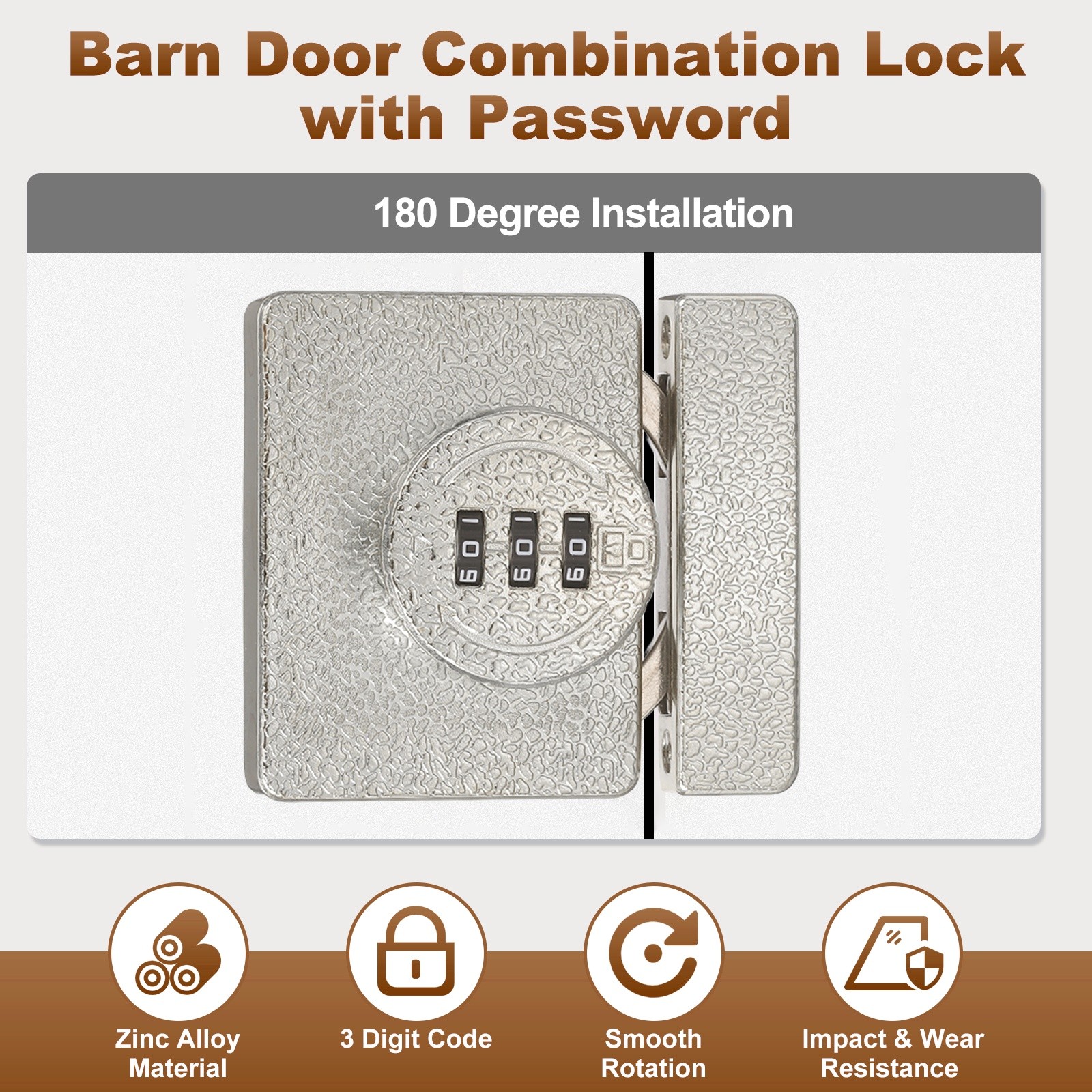 Combination Cabinet Lock 3 Digit Keyless Password Rotary Hasp Locks Silver