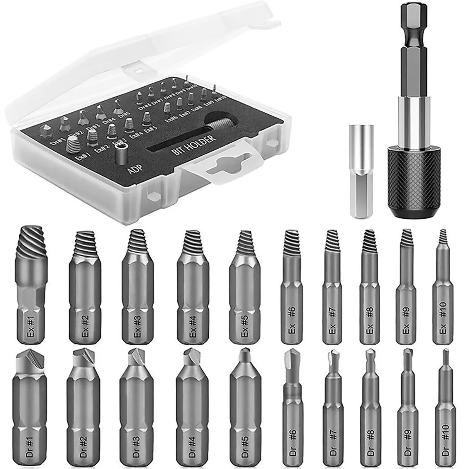 22* Broken Screw Extractor Remover Set Damaged Bolt Easy Out Stripped Drill Bit