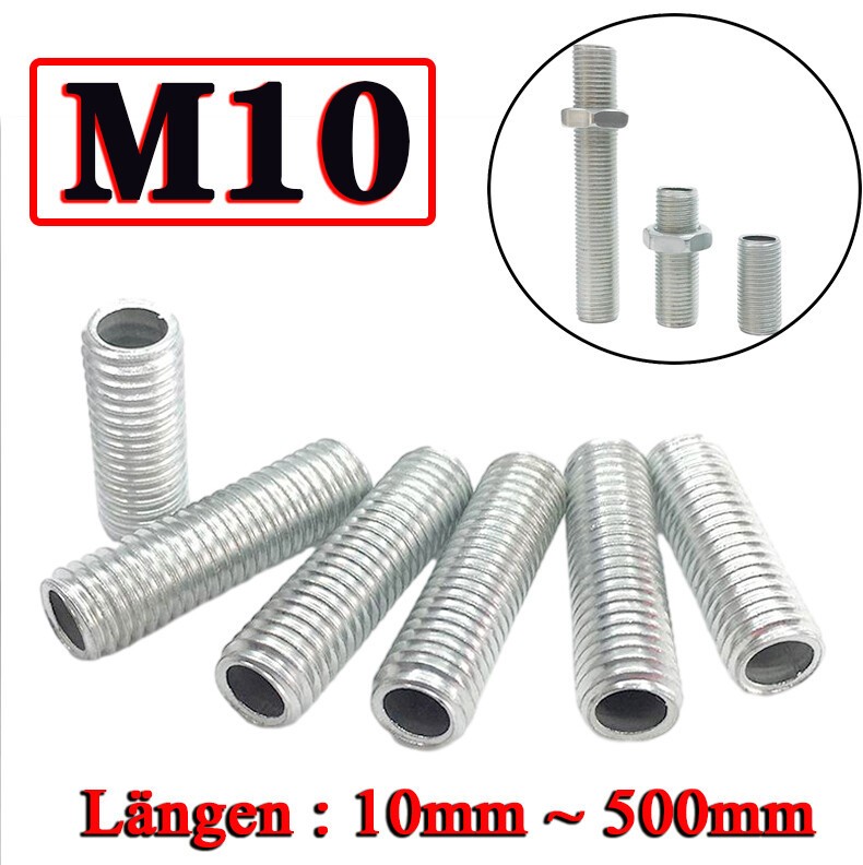 Galvanised Fine Thread Pipe M10 x 1, Fine Teeth, Lengths from 10mm to 500mm, La