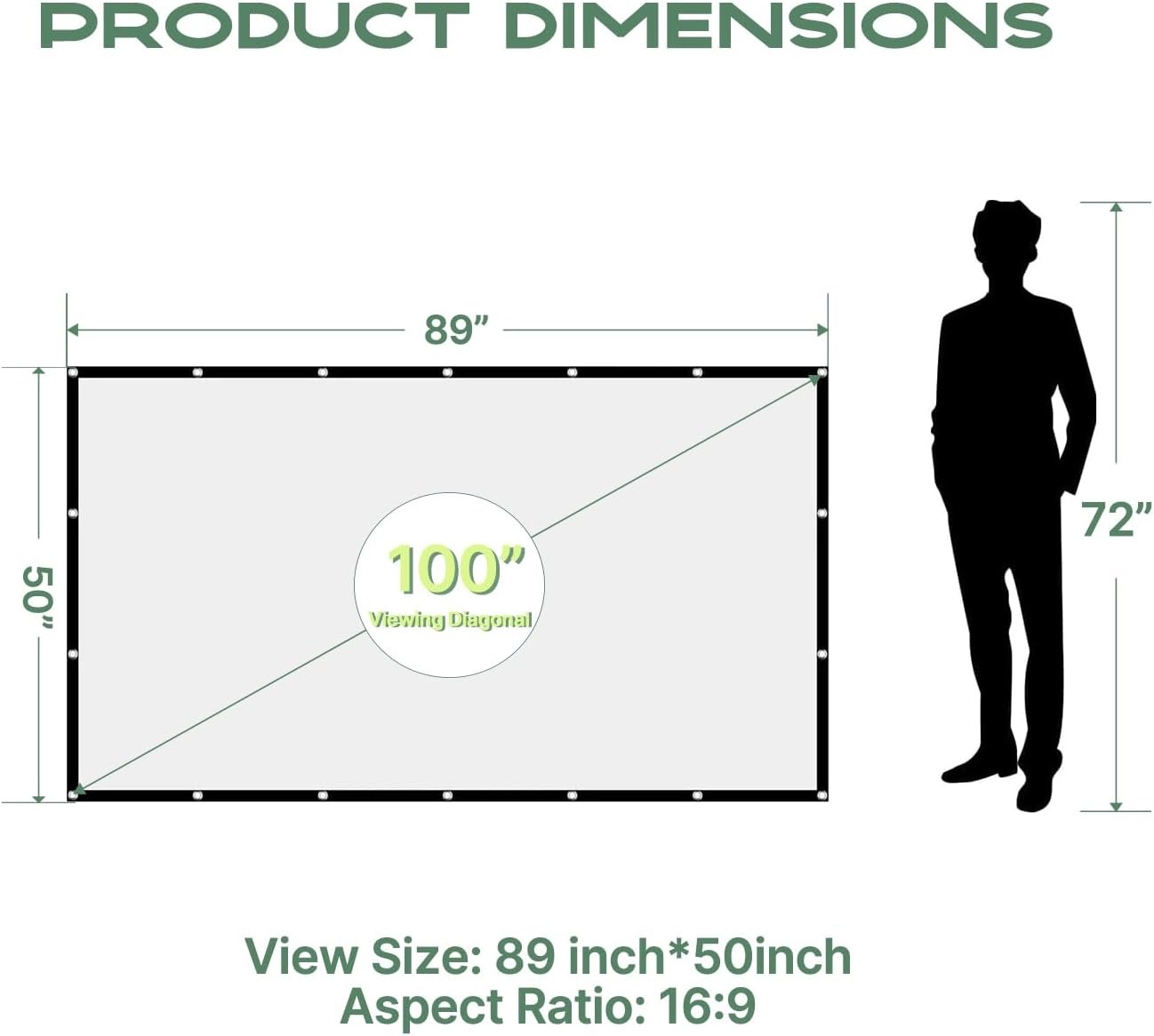AAJK Projector Screen 100" diagonal Projector Screen 16:9 Foldable $19.99 (B A4)