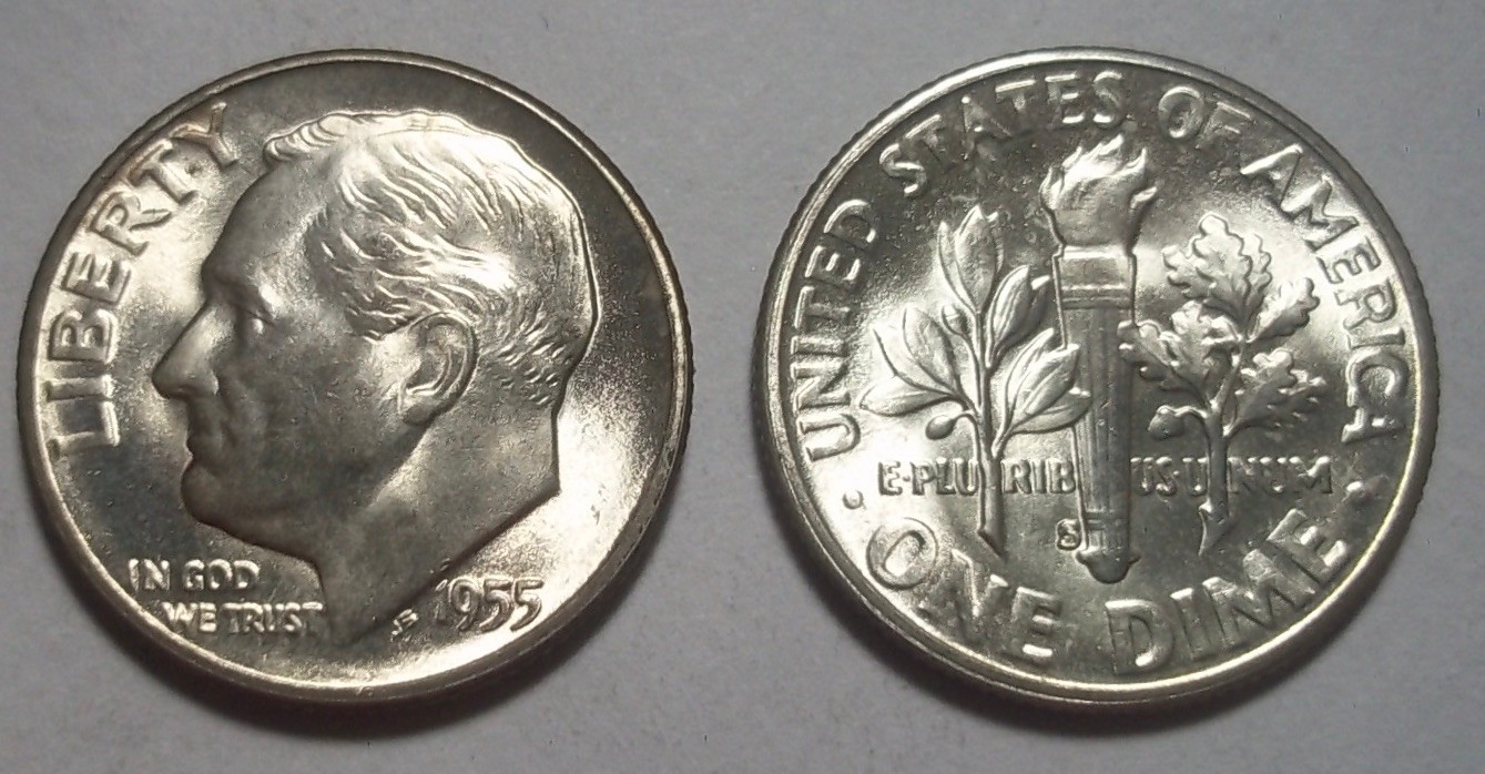 1 - 1955 - S - ROOSEVELT DIME - BU - MS -