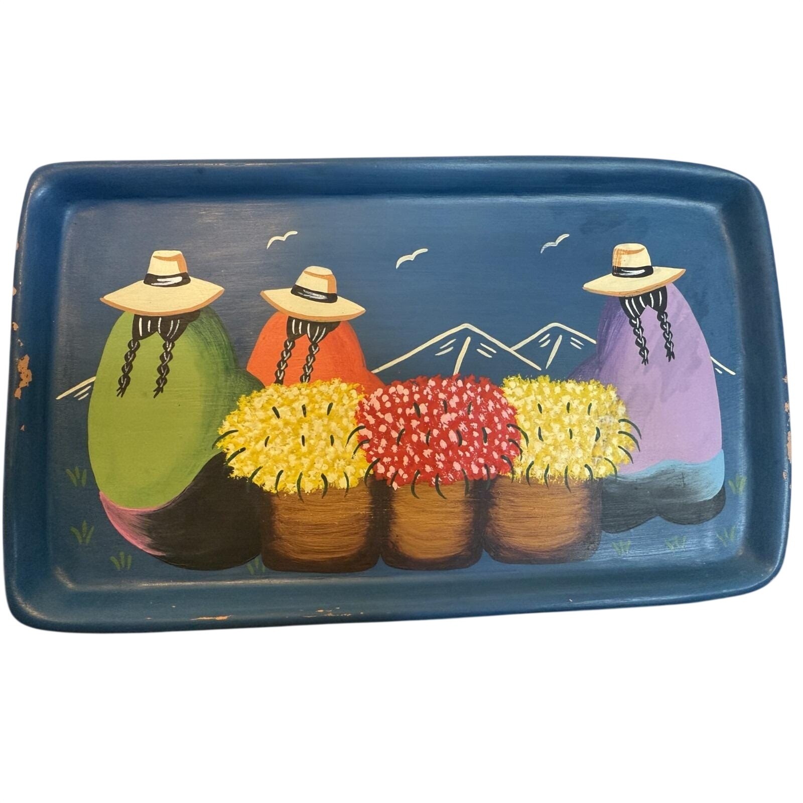 Peruvian 10.25" Hand-Painted Ceramic Dish -  Decorative Colorful Tarma Folk Art