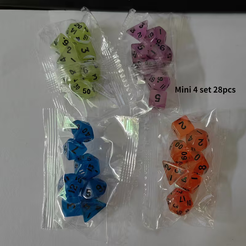 28pcs Set of 4 Mini Glow-in-the-Dark Dice Sets