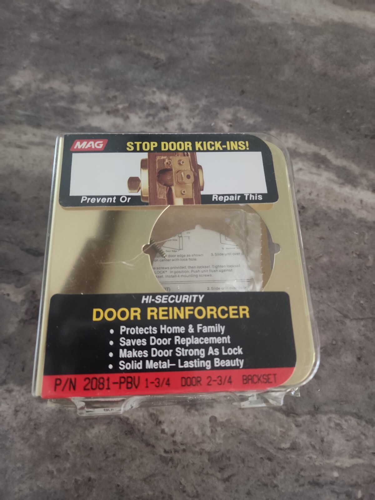 MAG Install A Lock Door Reinforcer Polished Brass P/N 2081 PBV 1 3/4 Door, 2 3/4
