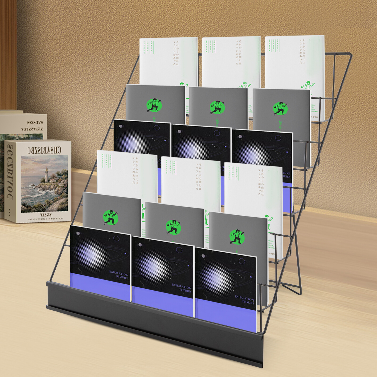 6 Tiers Black Tabletop Book Rack & Magazine Rack, Book Display Stand USA