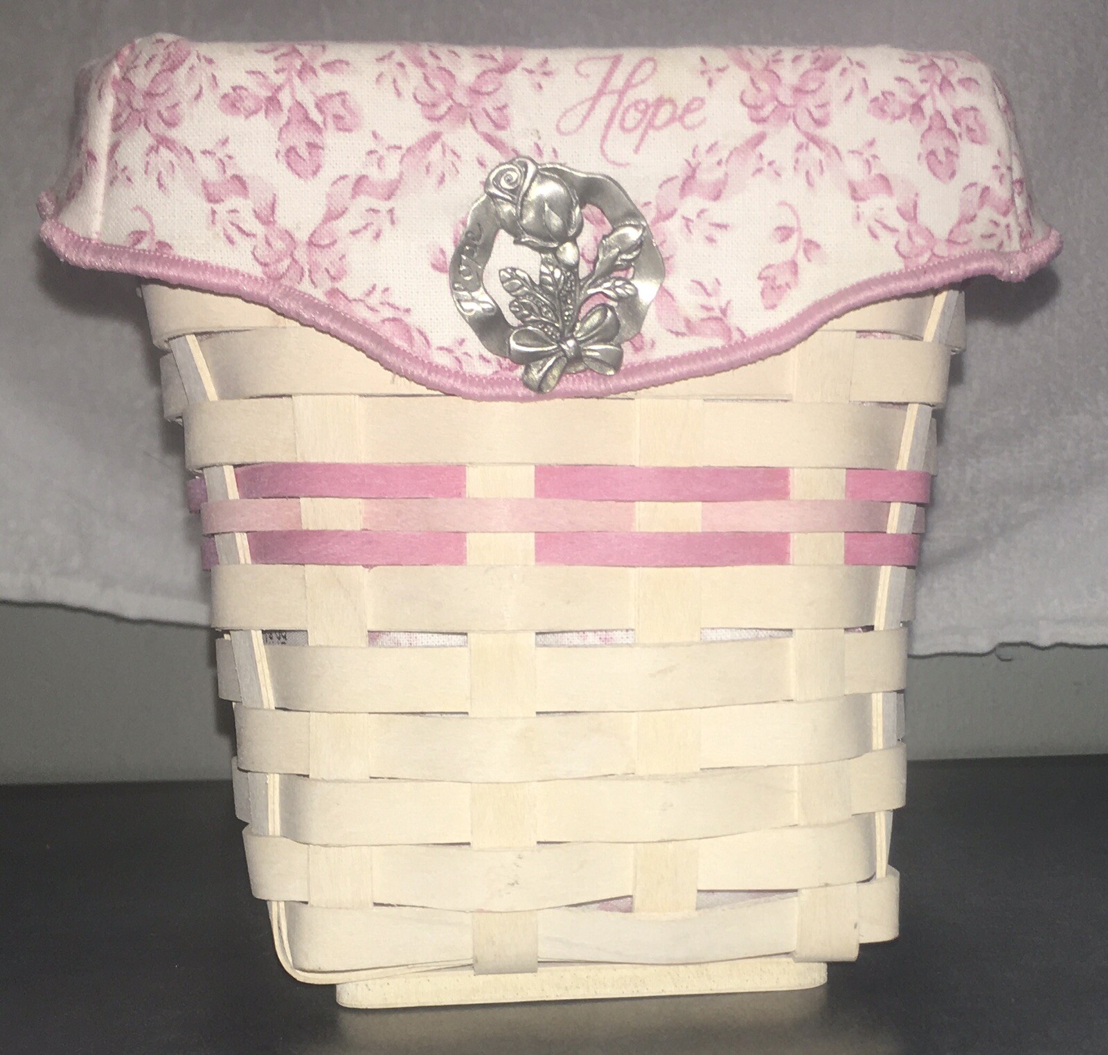 Longaberger 2004 Horizon of Hope Basket with Liner Protector Pin White Washed