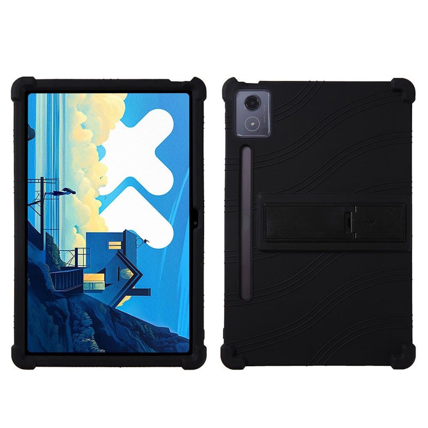 Silicone Case Cover For Lenovo Idea Tab Pro with Adjustable Holder Shockproof Black