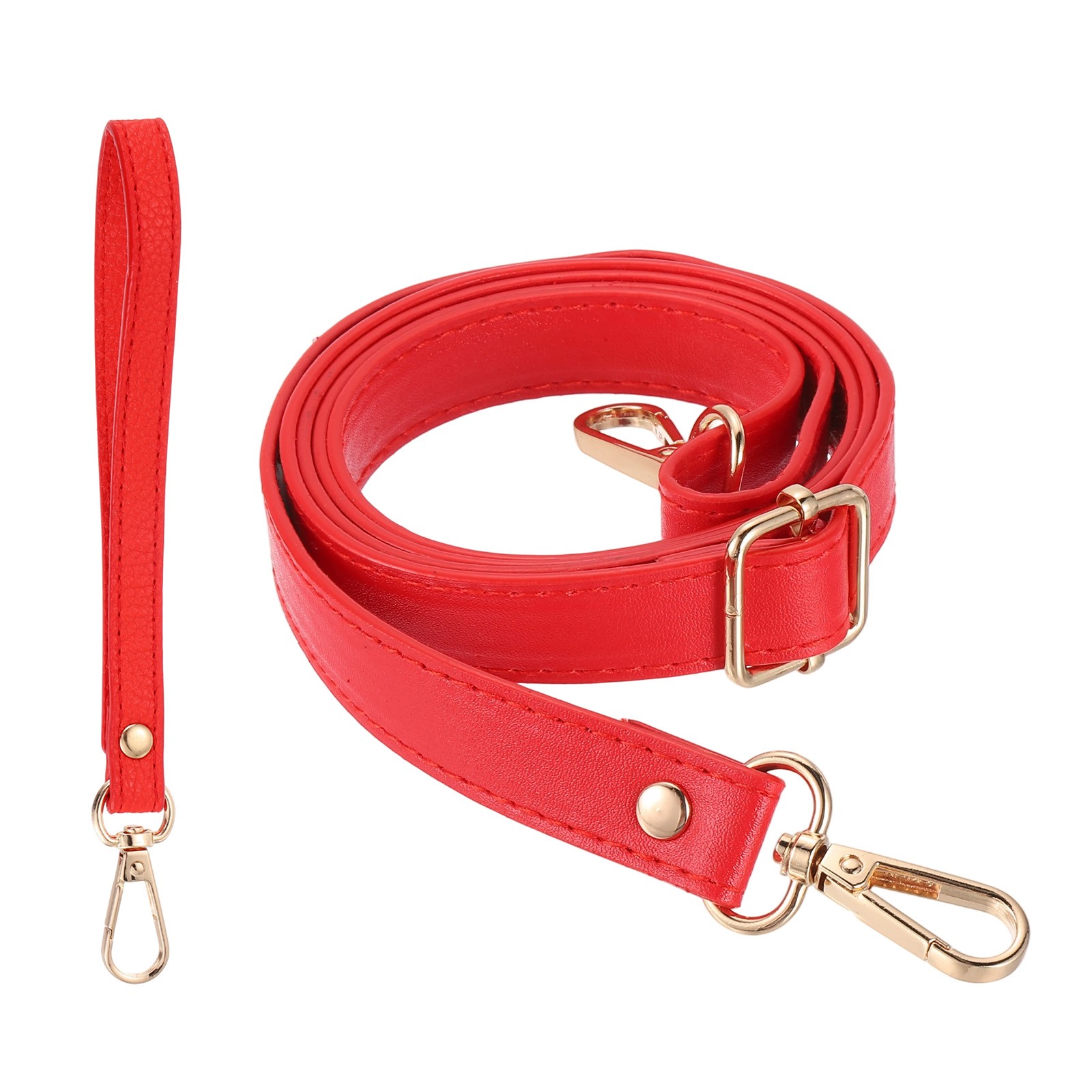 28-52 Inch Adjustable PU Leather Purse Strap with Wristlet, Red/Gold