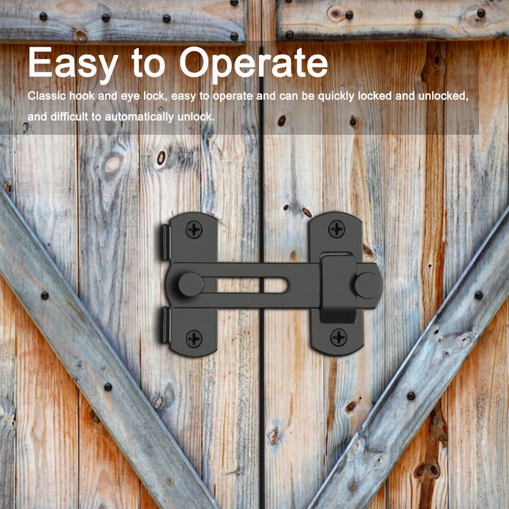 2PCS Barn Door Lock, 180 Degree Flip Sliding Latches, Gate Black