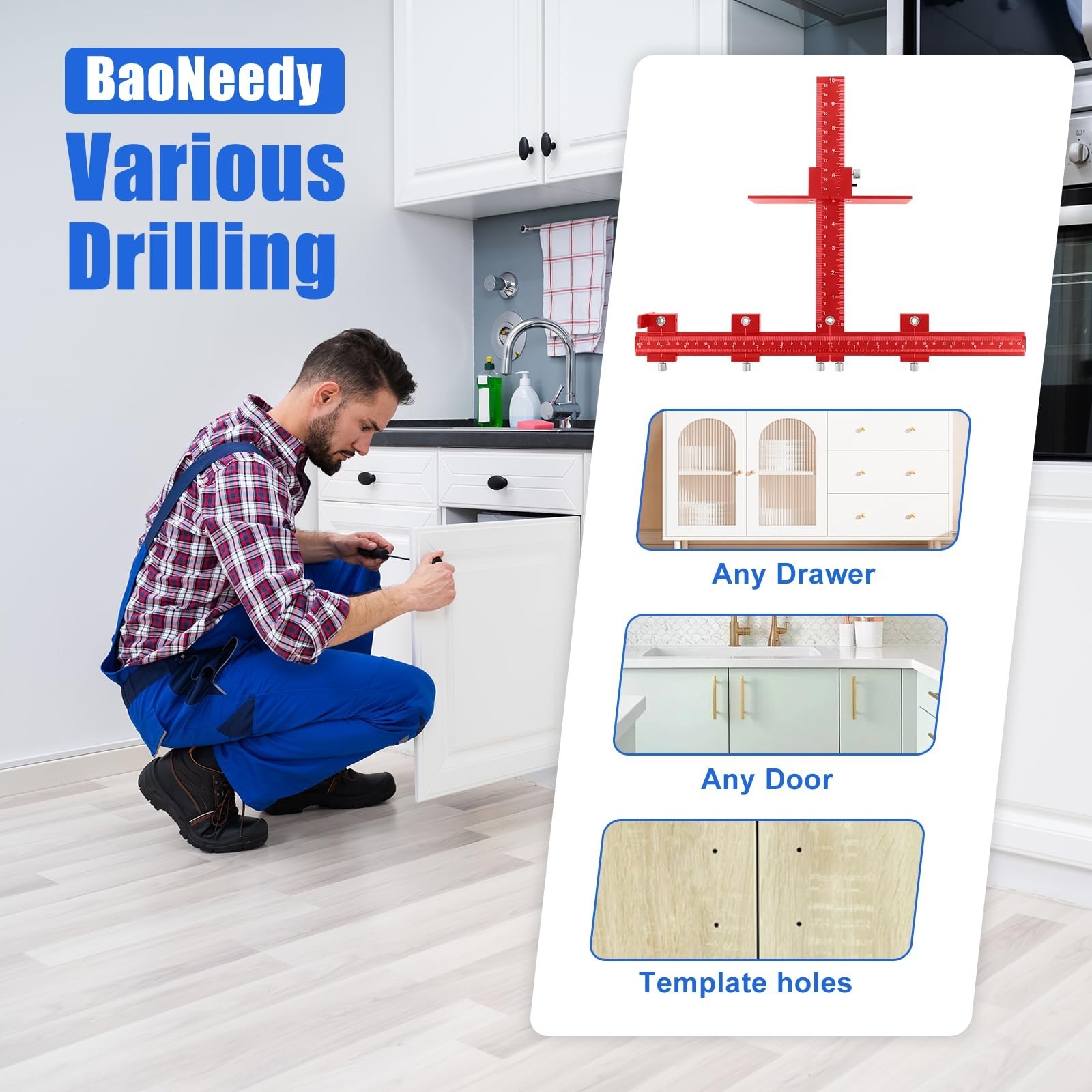 Adjustable Cabinet Hardware Jig for Handles & Pulls, Aluminum Tool for Doors & D